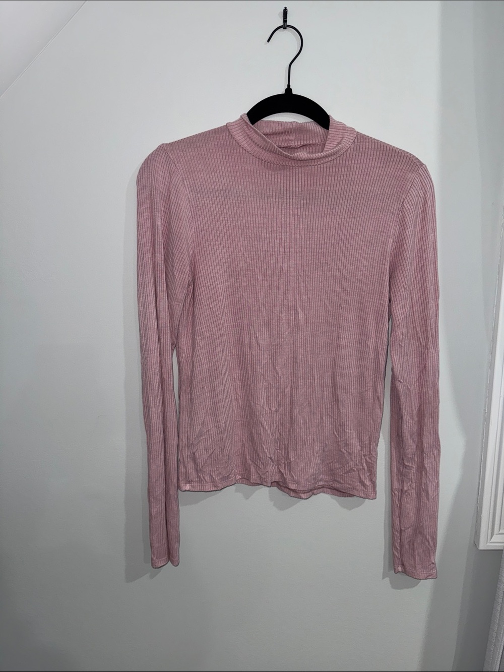 American Eagle Outfitters Dusty Pink Ribbed Long-Sleeve Mock Neck